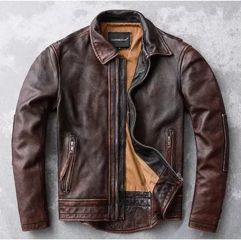 Moto bunda Leather Fashion Pánská kožená bunda z hovězí kůže v retro motorkářském stylu Velikost: XXS, Barva (Varianta): Hnědá