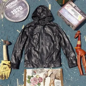Moto bunda Leather Fashion Lehká kožená bunda s kapucí z jehněčí kůže Barva: Černá, Velikost: L