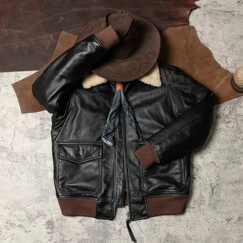 Moto bunda Leather Fashion Pilotní bunda z hovězí kůže s odnímatelným límcem Velikost: L