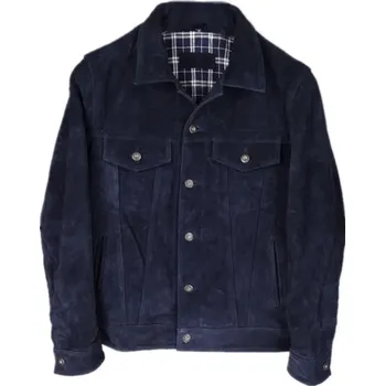 Moto bunda Leather Fashion Pánská semišová bunda z hovězí kůže v elegantním podzimním stylu Barva: Modrá, Velikost: M