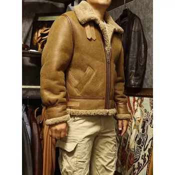 Moto bunda Leather Fashion Letecká bunda B3 z pravé jehněčí kůže s kožichem Barva: Světle Hnědá, Velikost: L