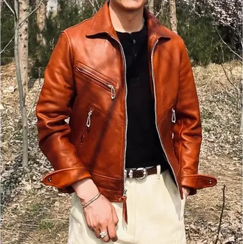 Moto bunda Leather Fashion Pánská bunda z italské hovězí kůže v oranžovém vintage stylu Velikost: S, Barva (Varianta): Foto