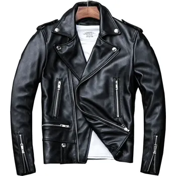 Moto bunda Leather Fashion Slim bunda z měkké jehněčí kůže pro motorkáře Barva: Černá, Velikost: L