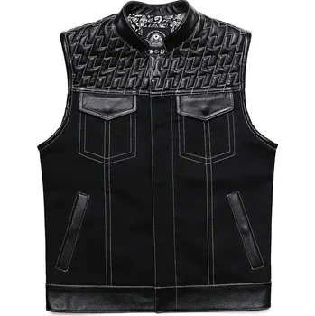 Moto bunda Leather Fashion Kožená vesta v motorkářském stylu s denimovými detaily Velikost: L, Barva (Varianta): Černá