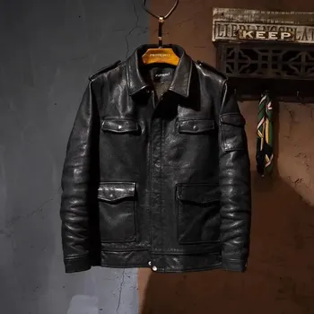 Moto bunda Leather Fashion Byznys bunda z pravé hovězí kůže v loveckém stylu Barva: Černá, Velikost: L