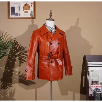 Moto bunda Leather Fashion Dlouhý kabát z olejované hovězí kůže v ležérním stylu Velikost: L, Barva (Varianta): CORAL RED