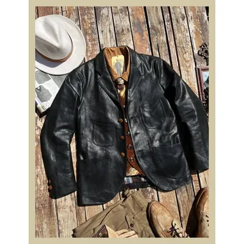 Pánské sako Leather Fashion Elegantní kožené sako z pravé hovězí kůže Barva: Černá, Velikost: XL