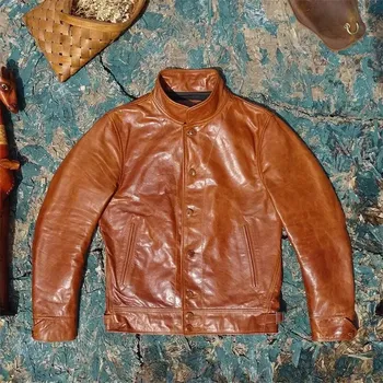 Moto bunda Leather Fashion Kožený kabát z koňské kůže ve street stylu Barva: Hnědá, Velikost: L