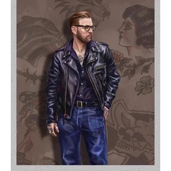 Moto bunda Leather Fashion Pánská motorkářská bunda z pákistánské telecí kůže v retro designu Barva: Černá, Velikost: 4XL