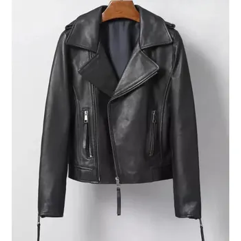 Dámský křivák Leather Fashion Dámská krátká kožená bunda z jemné kůže v elegantním stylu Velikost: S, Barva (Varianta): sheepskin