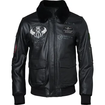 Moto bunda Leather Fashion Kožená letecká bunda s výšivkou a kožešinovým límcem Velikost: 3XS, Barva (Varianta): Cowhide Anchor