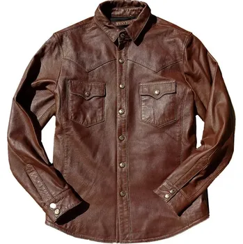 Moto bunda Leather Fashion Košile z jehněčí kůže v ležérním stylu se zapínáním Barva: Hnědá, Velikost: 3XL