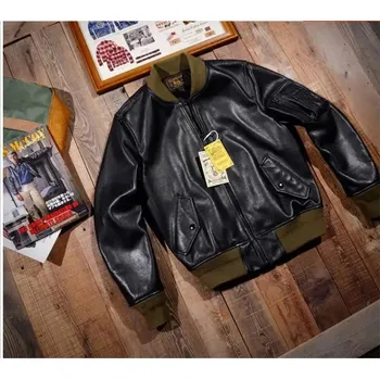 Moto bunda Leather Fashion Bomber bunda z pravé hovězí kůže v leteckém stylu Velikost: M, Barva (Varianta): green collars