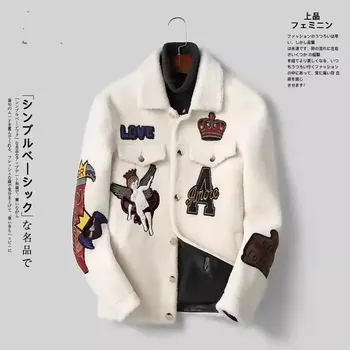 Pánský zimní kabát Leather Fashion Pánský kabát z vlny s potiskem v korejském stylu Barva: Bílá, Velikost: 4XL