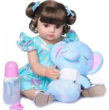 Panenka Realistická panenka dívky 50 cm s hnědými sepnutými vlasy z kvalitního vinylového materiálu Oblečení dudlík láhev na krmení certifikát