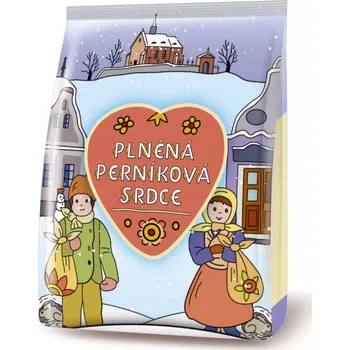 Ladovy perníčky 160 g - PERNÍKOVÁ SRDÍČKA - jahodová & v polevě - ZIMNÍ EDICE (kolekce Josef Lada / plněné perníčky / s jahodovou náplní)