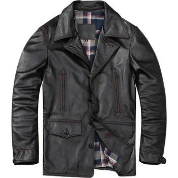 Moto oblečení Leather Fashion Dlouhý kabát z měkké hovězí kůže v elegantním stylu Velikost: M, Barva (Varianta): Vintage Black