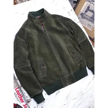 Moto oblečení Leather Fashion Krátká semišová bunda z hovězí kůže v army stylu Barva: Zelená, Velikost: L