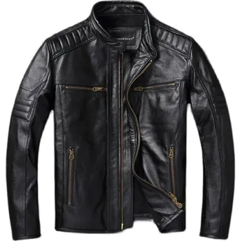Moto oblečení Leather Fashion Motorkářská bunda z hovězí kůže s retro vzhledem Barva: Černá, Velikost: XL