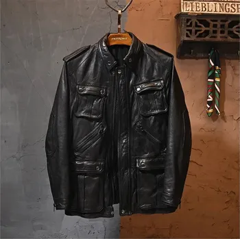 Moto bunda Leather Fashion Kožená bunda M65 z kozí kůže v klasickém střihu Barva: Černá, Velikost: L