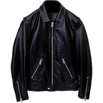 Moto bunda Leather Fashion Lehká kožená bunda z měkké jehněčí kůže v jarním střihu Barva: Černá, Velikost: S