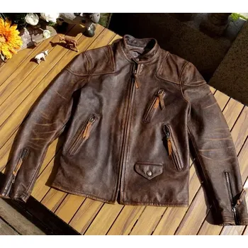 Moto bunda Leather Fashion Motorkářská bunda z pravé kůže v retro střihu Barva: Hnědá, Velikost: 4XL