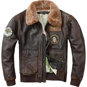 Moto bunda Leather Fashion Pilotní bunda z pravé hovězí kůže s odnímatelným límcem Velikost: L, Barva (Varianta): Tmavě hnědá