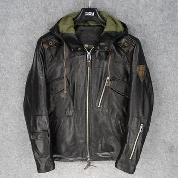 Moto bunda Leather Fashion Kožená bunda s kapucí z pravé jehněčí kůže v ležérním stylu Barva: Černá, Velikost: S