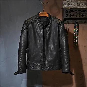 Moto bunda Leather Fashion Slim bunda z pravé telecí kůže v elegantním střihu Barva: Černá, Velikost: M