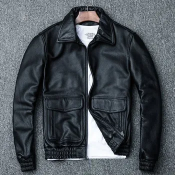 Moto bunda Leather Fashion Pánská pilotní bunda z hovězí kůže ve stylu Air Force Velikost: L, Barva (Varianta): Black Cowhide