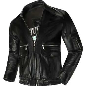 Moto oblečení Leather Fashion Letecká bunda A2 z hovězí kůže v retro provedení Barva: Černá, Velikost: XS