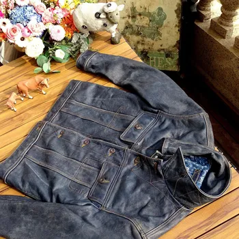 Moto bunda Leather Fashion Džínová bunda z pravé kůže v ležérním střihu Barva: Modrá, Velikost: 2XL