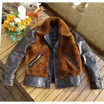 Moto bunda Leather Fashion Zimní bunda z koňské kůže v západním stylu Velikost: L, Barva (Varianta): Brown buttons