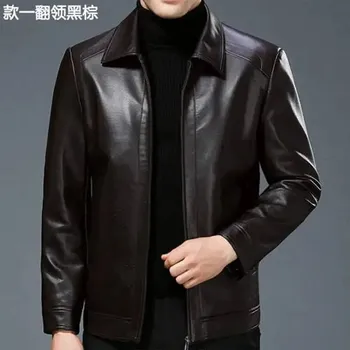 Moto bunda Leather Fashion Zimní bunda z jehněčí kůže s hustou podšívkou Velikost: S, Barva (Varianta): A Black brown Thin