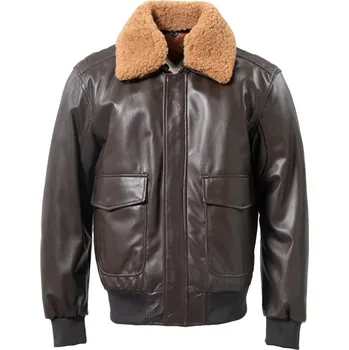 Moto bunda Leather Fashion Letecká bunda z jehněčí kůže s kožešinovým límcem Velikost: L, Barva (Varianta): Thin Brown