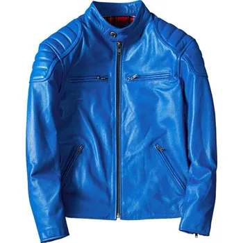 Moto bunda Leather Fashion Motorkářská bunda z hovězí kůže v moderním slim střihu Barva: Modrá, Velikost: M