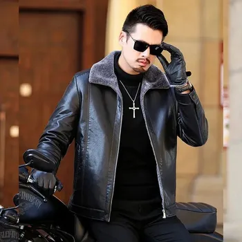 Moto bunda Leather Fashion Kožená bunda z jehněčí kůže s integrovaným kožichem Barva: Černá, Velikost: 4XL