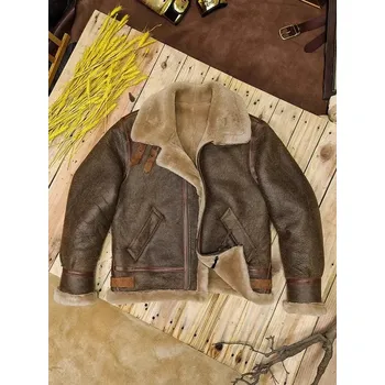 Moto bunda Leather Fashion Kožená bunda s kožešinou v retro B3 stylu Barva: Hnědá, Velikost: L