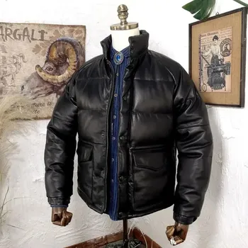 Moto oblečení Leather Fashion Prošívaná bunda z hovězí kůže s péřovou výplní Barva: Černá, Velikost: XS