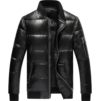 Moto bunda Leather Fashion Pánská péřová bunda z jehněčí kůže s výplní z bílého kachního peří Barva: Černá, Velikost: 4XL