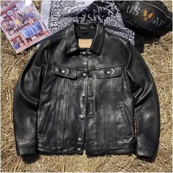 Moto bunda Leather Fashion Kožená bunda z kozí kůže ve vintage střihu Barva: Černá, Velikost: M