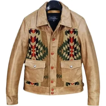 Moto oblečení Leather Fashion Kožená bunda s plátěnými detaily v ležérním stylu Barva: Šampaňská, Velikost: XL