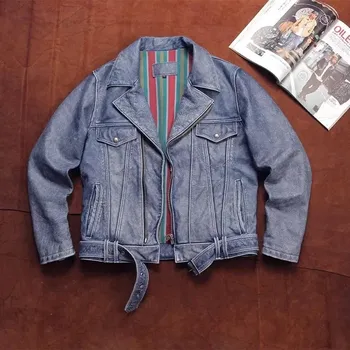 Moto bunda Leather Fashion Motorkářská bunda z broušené hovězí kůže v retro stylu Barva: Modrá, Velikost: L