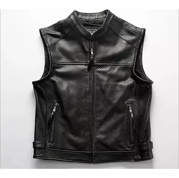 Moto bunda Leather Fashion Letní motorkářská vesta z pravé hovězí kůže Barva: Černá, Velikost: XXS