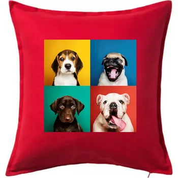 Polštář Psi štěňata koláž - Polštář 50x50 - 50x50 - Pouze potah ( Červená )