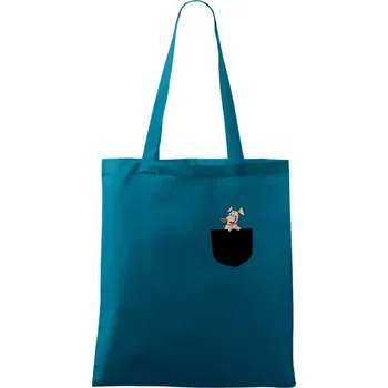 Pes v kapse - Taška bavlněná - 42 x 38 cm ( Petrolejová )