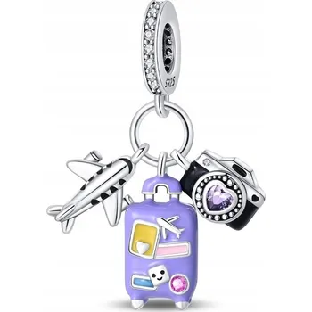 Přívěsek MD charms přívěsek fialový kufr fotoaparát letadlo CESTOVÁNÍ | S925