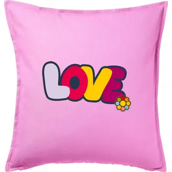 Polštář Love nápis s květinou - Polštář 50x50 - 50x50 - Pouze potah ( Růžová )