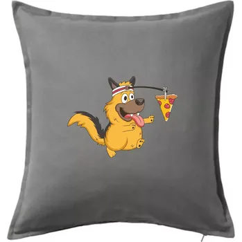 Polštář Pes s pizzou - Polštář 50x50 - 50x50 - Pouze potah ( Tmavě šedý melír )