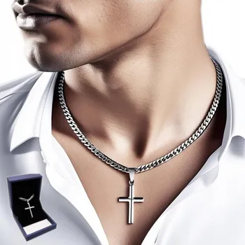 Řetízek Srebrny ŘETÍZEK Z KRZYŻYKIEM Krzyż Řetěz Náhrdelník ITALSKÝ + DÁREK